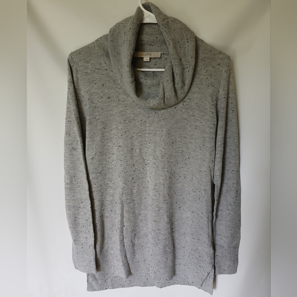Loft Size Small Tunic Sweater Cowl Neck Dot Print Gray&Black